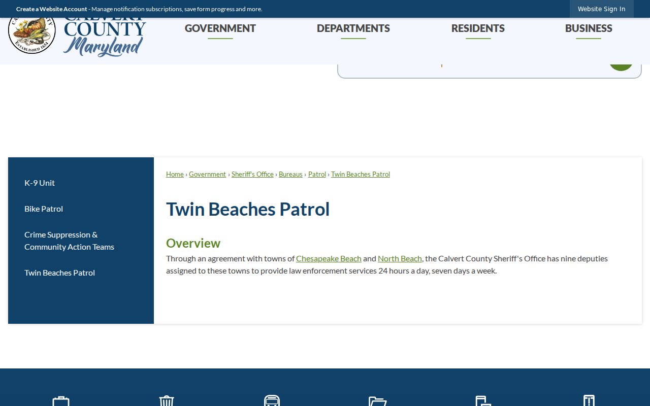 Chesapeake Beach warrant records source: county service agreement covering both Twin Beaches towns