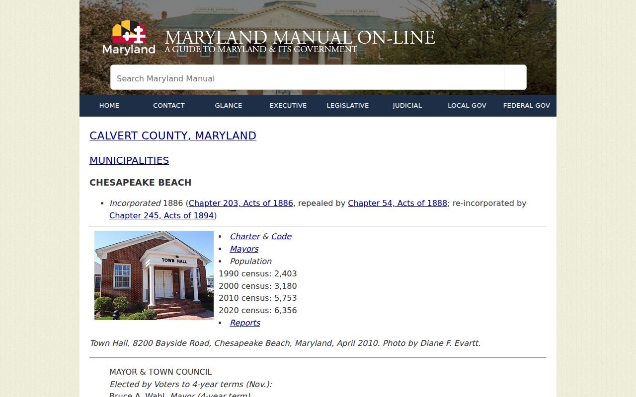 Chesapeake Beach warrant records source: town hall municipal profile